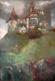 Alexandru Severin, Vedere spre Castelul Bran, 1920, pastel pe hârtie lipită pe carton