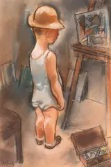 Aurel Jiquidi, Micul artist, pastel și cărbune pe hârtie lipită pe carton