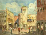 Rudolf Négely, Amiază în Piața San Marco, ulei pe carton