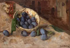 Paul Molda, Natură statică cu prune, ulei pe carton