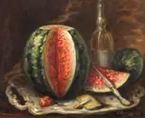 Alexandru Bănulescu, Natură statică cu pepene roșu, 1915, ulei pe pânză