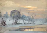 Amurg peste Herăstrău by Constantin Isachie Popescu, ulei pe carton, offered Nov 2025