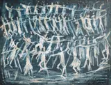 Magdalena Rădulescu, Călușari, tempera pe hârtie lipită pe carton