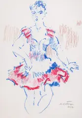 Augustin Costinescu, Balerină, 2012, ceracolor pe hârtie  lipită pe carton