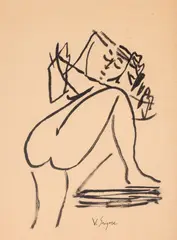 Vasile Grigore, Nud în interior, tuș pe hârtie