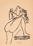 Vasile Grigore, Nud în interior, tuș pe hârtie
