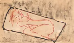 La plajă by Vasile Grigore, tuș și ceracolor pe hârtie, sold Nov 2025
