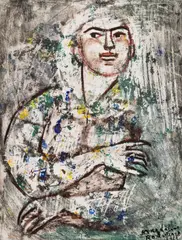 Autoportret by Magdalena Rădulescu, 1969, ulei pe hârtie lipită pe carton, offered Nov 2025