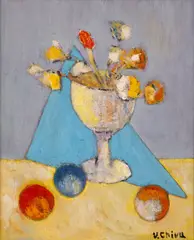 Pahar cu garofițe by Virgil Chivu, ulei pe pânză, sold Nov 2025
