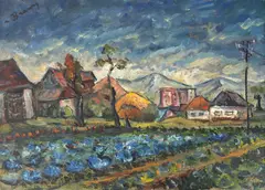 Peisaj din Șelimbăr by Nicolae Brana, ulei pe carton, offered Nov 2025