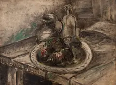 Iosif Rosenblut, Farfurie cu rodii, 1935, acureală și guașă pe carton