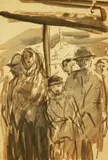 Samuel Mützner, La târg, tuş și laviu pe hârtie