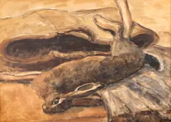 Rodica Maniu, Natură statică cu vânat, acuarelă și cărbune pe hârtie