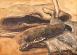 Rodica Maniu, Natură statică cu vânat, acuarelă și cărbune pe hârtie