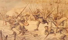 În Marele Război by Ignat Bednarik, acuarelă pe hârtie, sold Nov 2025