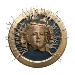 Darius Hulea, Apollo, altorelief, parietal, realizată din sârmă moale (OLC 4mm), montat pe o placă de oțel și o ramă de lemn vopsite în ral BLK400 GOLD CROME