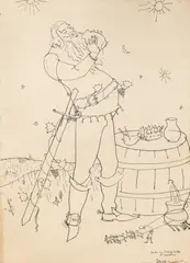Umbra lui Dabija Vodă by Constantin Piliuță, 1961, peniță pe hârtie, sold Nov 2025