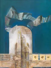 Poartă by Lucia Popian, 2023, ulei și foiță de argint pe pânză, sold Nov 2025