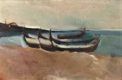 Port din Mangalia by Margareta Sterian, ulei pe carton, sold Nov 2025