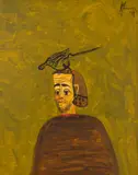 Sorin Ilfoveanu, Bărbat cu porumbel, 2018, acrilic pe pânză