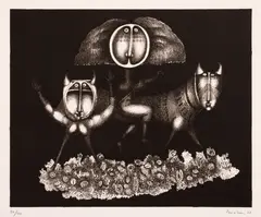 Les masques by Jules Perahim, 1977, litografie, sold Nov 2025