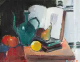 Gheorghe G. Vânătoru, Natură statică de atelier, 1979, ulei pe pânză lipită pe carton