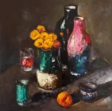 Marian Condruz, Natură statică de atelier, ulei pe carton