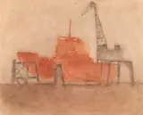 Alexandru Ciucurencu, În port la Mangalia, anii '50, acuarelă pe hârtie