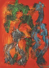 Boris Bućan, Konj i žena s dugim vratom, 2004., ulje na platnu