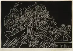 Edo Murtić, Dubrovnik 1991., 1993., linorez na papiru