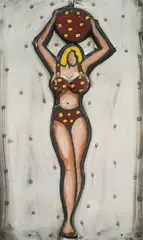 Nikolina Ivezič, Bikini, 2003., piktoplastika i assemblage na drvenoj dasci