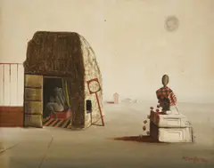 Figure u bjelini by Milan Dragija, 1980., ulje na platnu kaširano na šperploču, offered Nov 2025