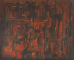 Vilim Svečnjak, Kompozicija u crvenom, 1956., ulje na platnu