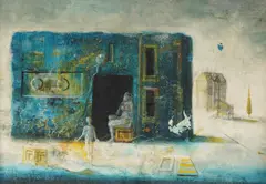 Čekanje u plavom by Milan Dragija, 1988., ulje na šperploči, offered Nov 2025