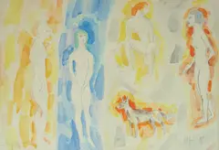 Zlatan Vrkljan, Kupačice, 1989., akvarel na papiru