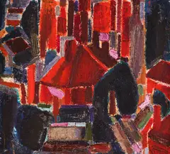 Genko Genkov, Landscape with houses, 2000, oil on canvas