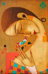 Peter Michev-Pedro, Girl with a butterfly, oil on canvas