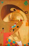 Peter Michev-Pedro, Girl with a butterfly, oil on canvas