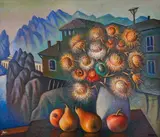 Stoyan Domuschiev, Landscape in Veliko Tarnovo, oil on canvas