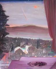 Dolores Dilova, Night landscape with figs, 2025, oil on canvas