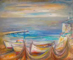 Simeon Nikolov, Boats, oil on canvas