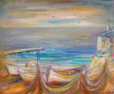 Simeon Nikolov, Boats, oil on canvas