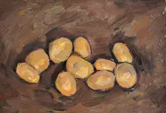 Still life with potatoes by Ivan Vukadinov, end of 1950s, oil on hardboard, offered Nov 2025