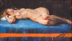 Beauty of the body by Stanislav Trifonov, oil and spray on canvas, sold Nov 2025
