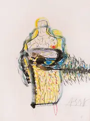 Gredi Assa, Composition in yellow, watercolor, ink and crayon on paper