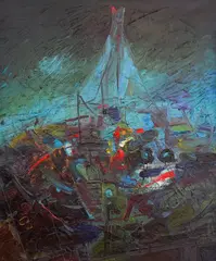 Vasil Stoev, Sailboat, oil on canvas