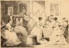 Serată by Theodor Aman, acvaforte și gravură cu acul, sold Oct 2025