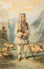 Carol Szathmari, Ciobănaș, 1880, acuarelă și creion pe hârtie
