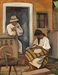Traian Bilţiu Dăncuş, Pe prispa casei, 1947, ulei pe carton