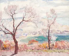 Primăvară la Balcic by Samuel Mützner, 1934, ulei pe carton, sold Oct 2025